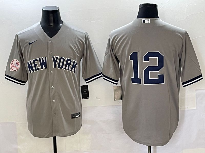 Men 2025 New York Yankees #12 No Name Grey Game Nike MLB Jersey style 6